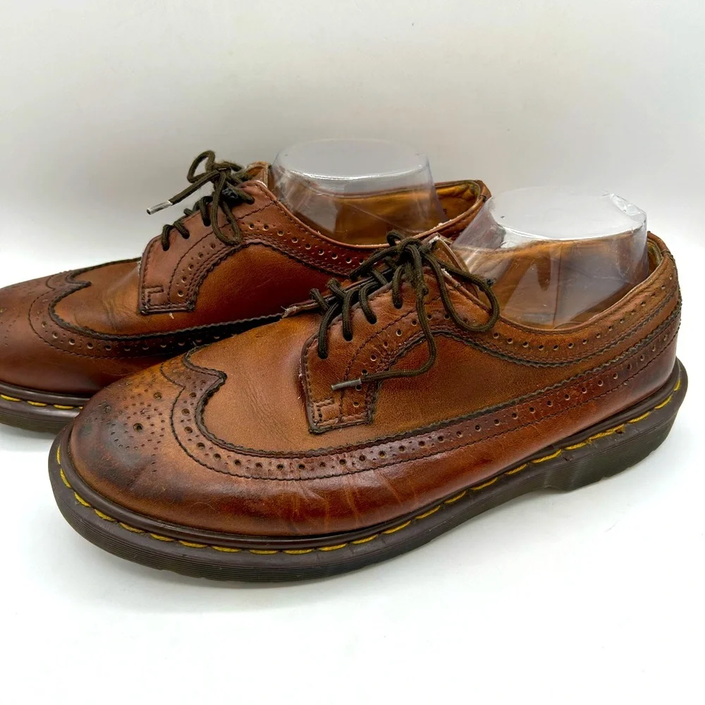 RARE Vtg Dr. Martens 3989 Made in England Wingtip Brown Brogues Oxfords Shoe 90s - Picture 9 of 14